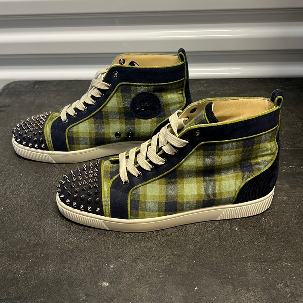 Christian Louboutin Sneakers - Plaid/Blue/Green/Corduroy/Spiked